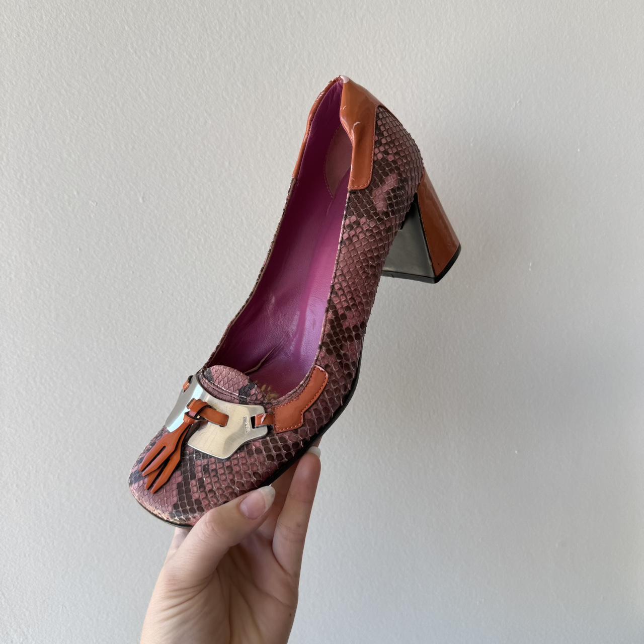 Prada Fuschia and Orange Fall FW1999 Python Tassled Heel Loafers