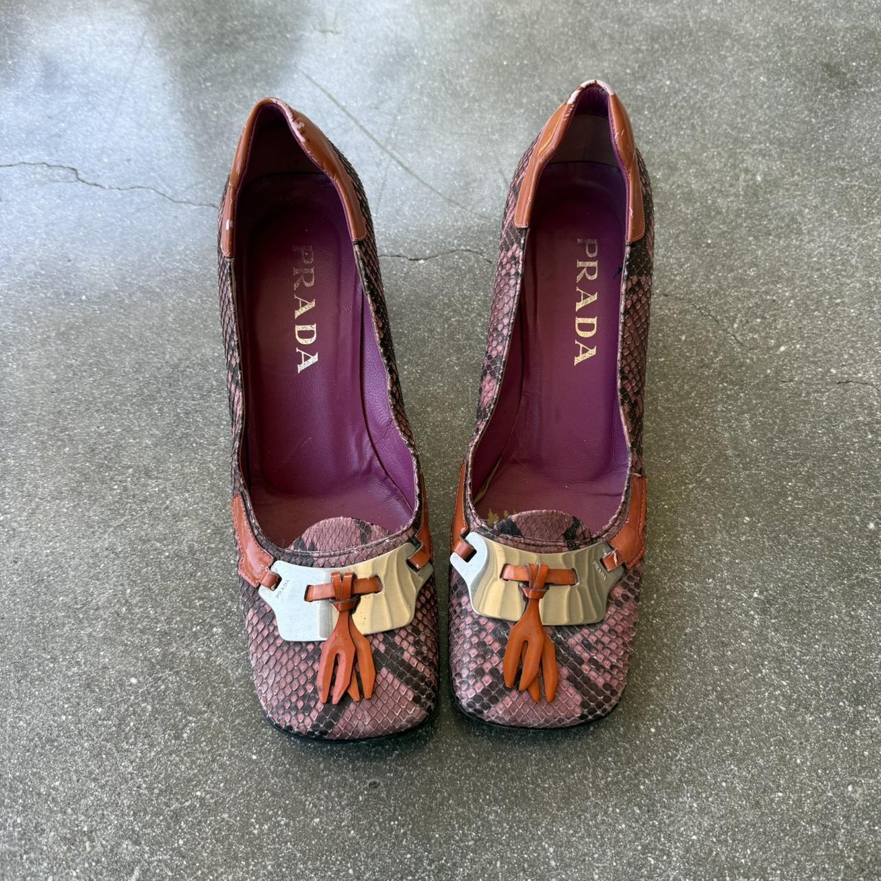 Prada Fuschia and Orange Fall FW1999 Python Tassled Heel Loafers
