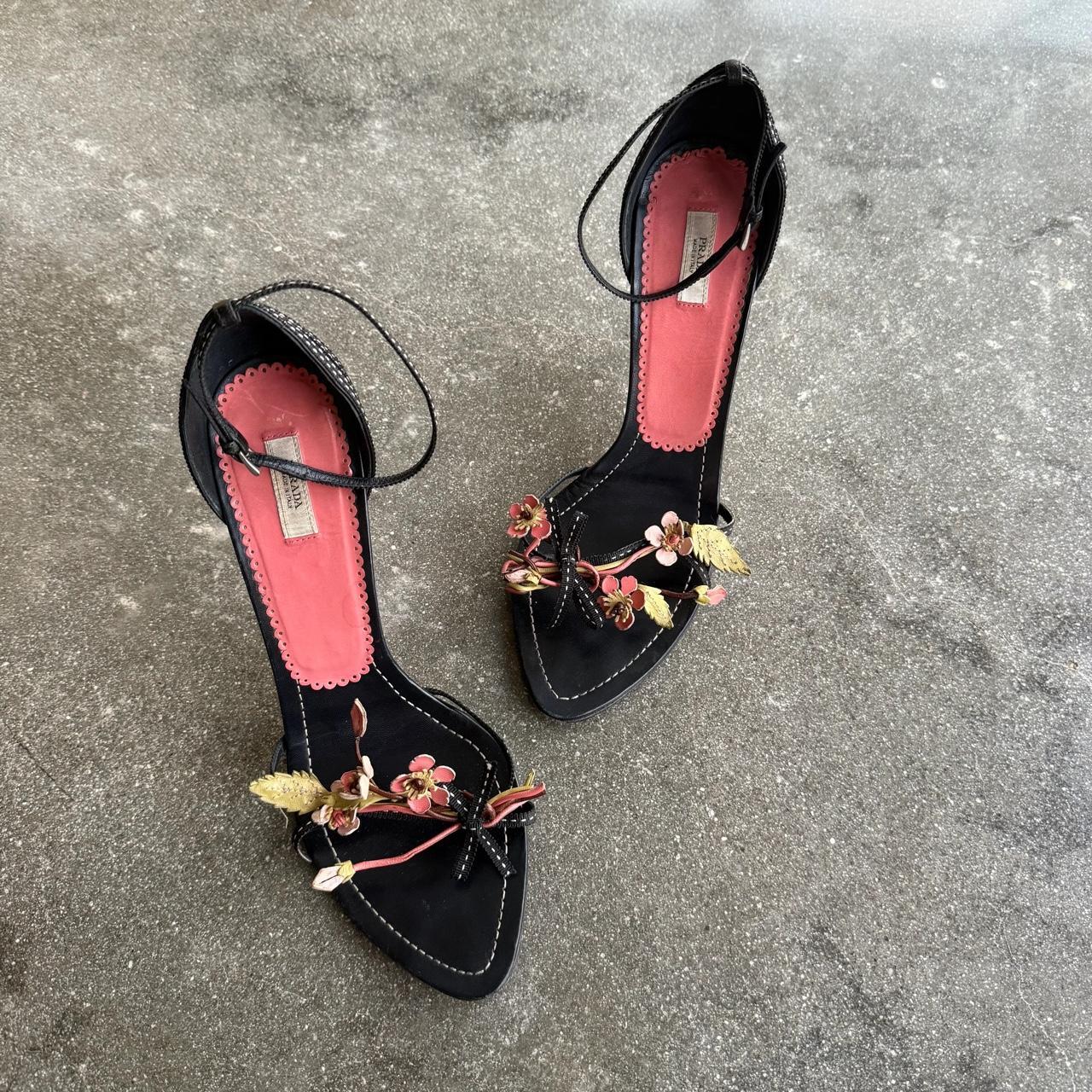 Prada SS03 Black and Pink Flower Strap Heel