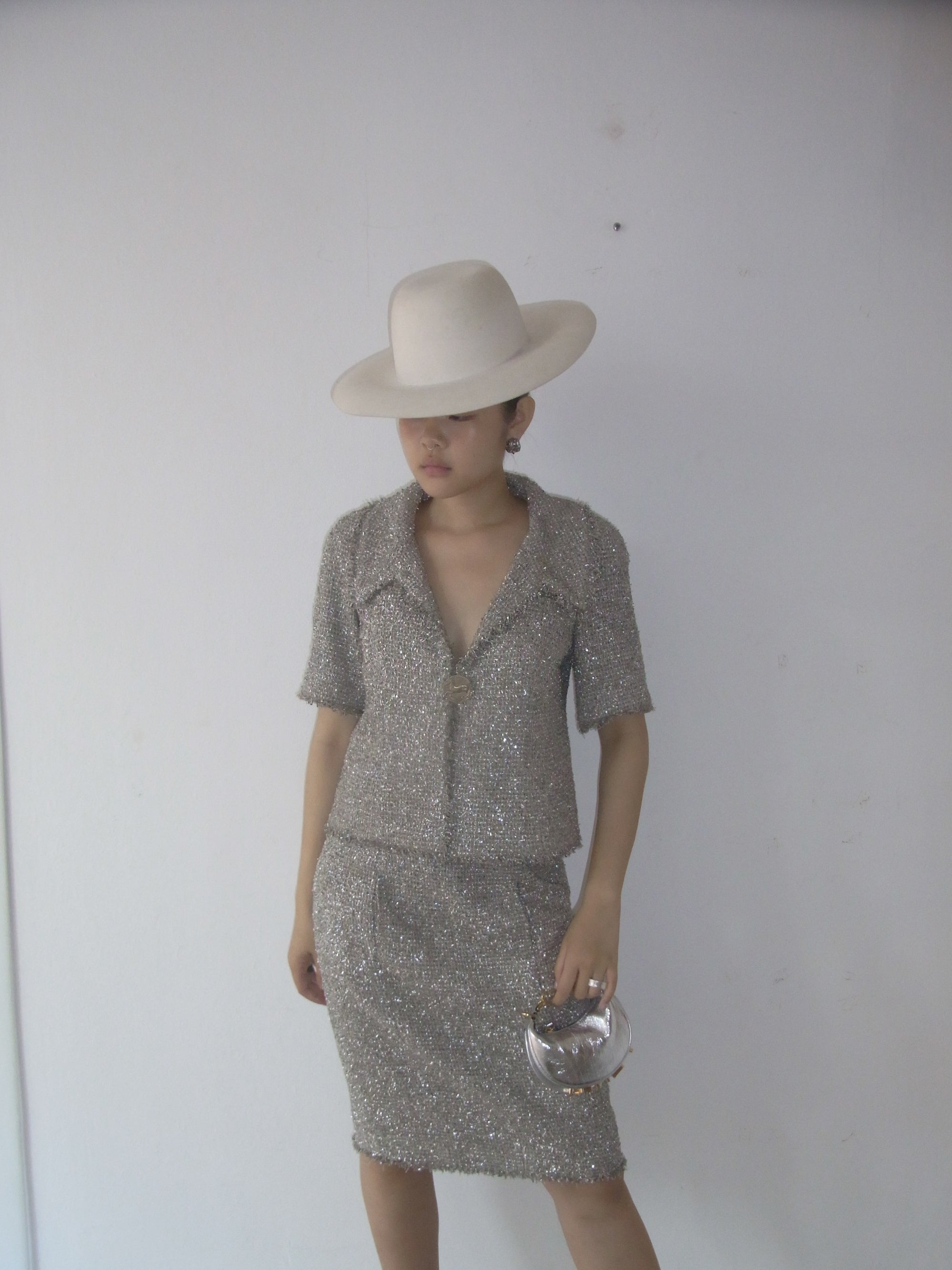 Chanel Metallic Cotton Blend Skirt in Silver*