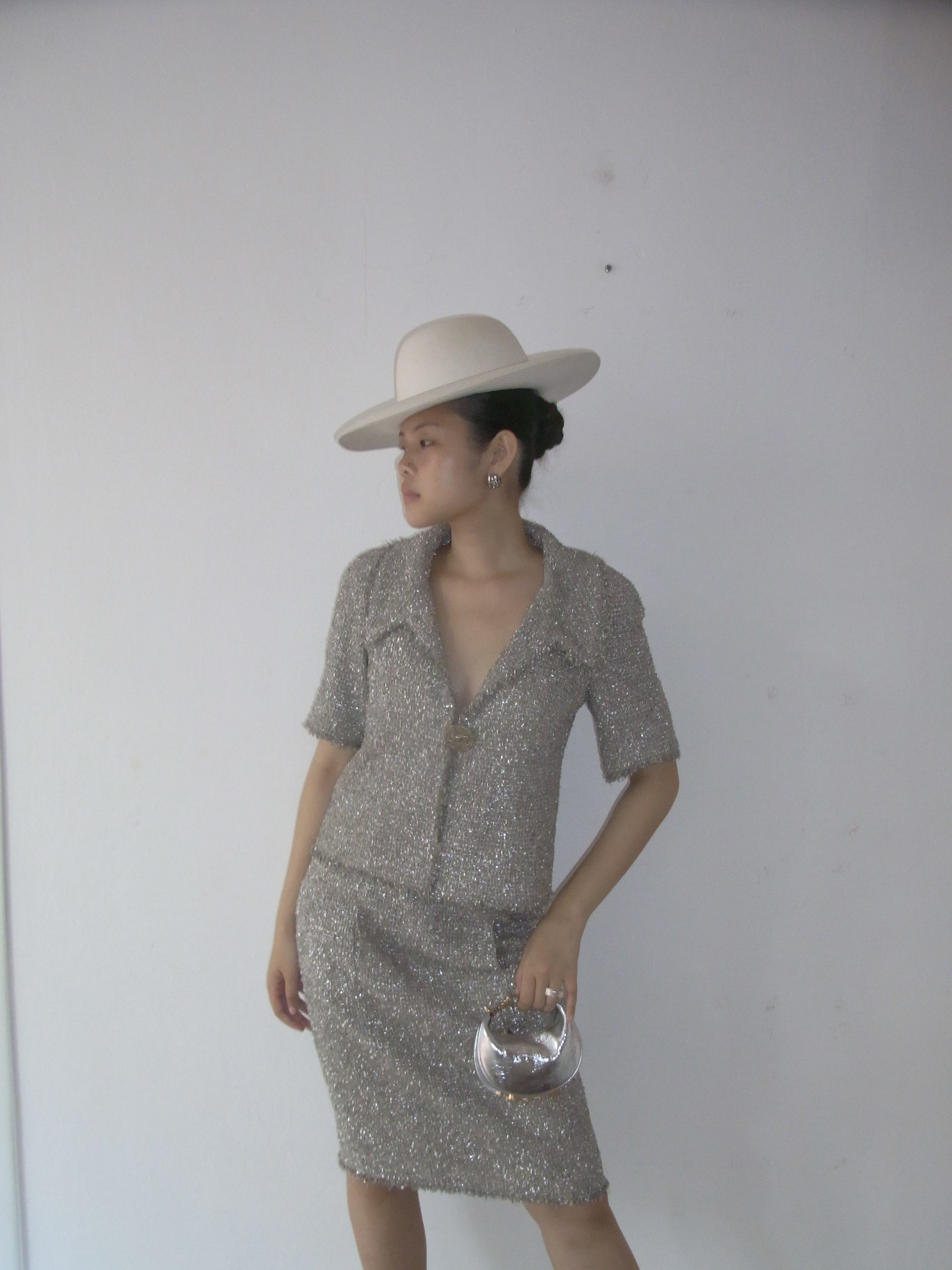 Chanel Metallic Cotton Blend Skirt in Silver*