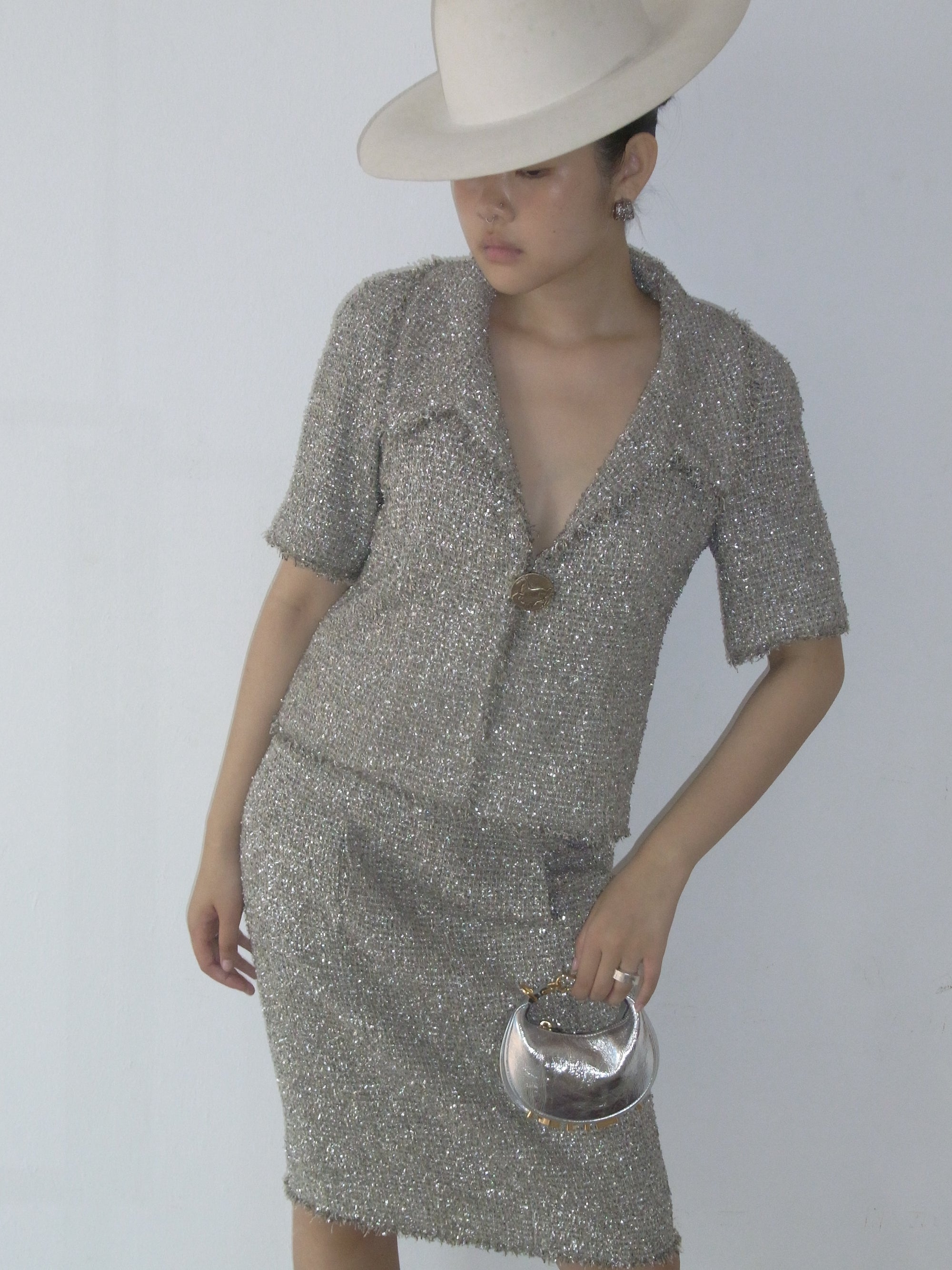 Chanel Metallic Cotton Blend Skirt in Silver*