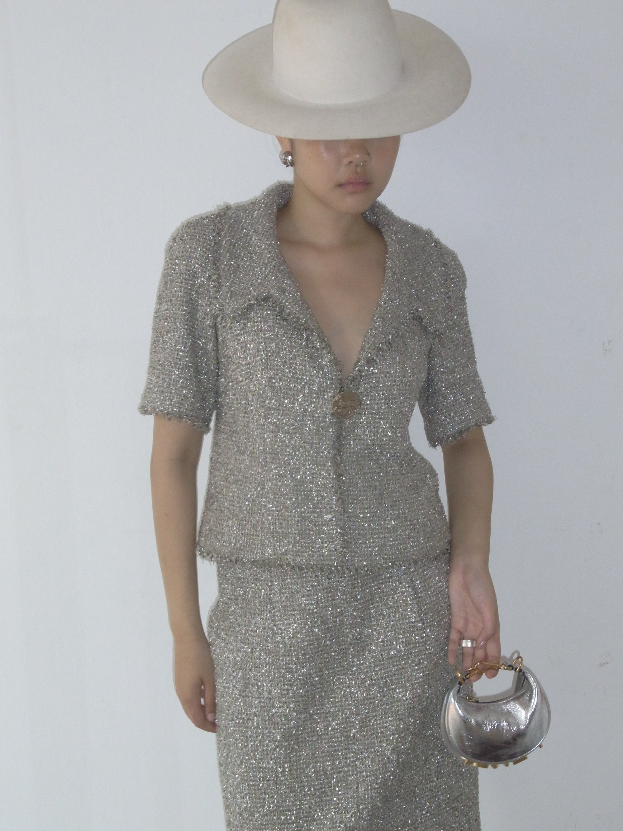 Chanel Metallic Cotton Blend Skirt in Silver*