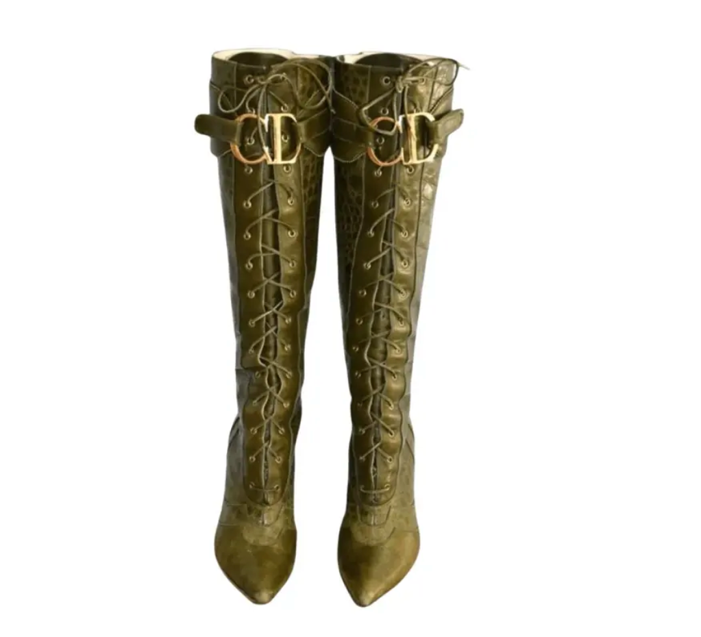 Christian Dior John Galliano Ostritch Knee High Boots
