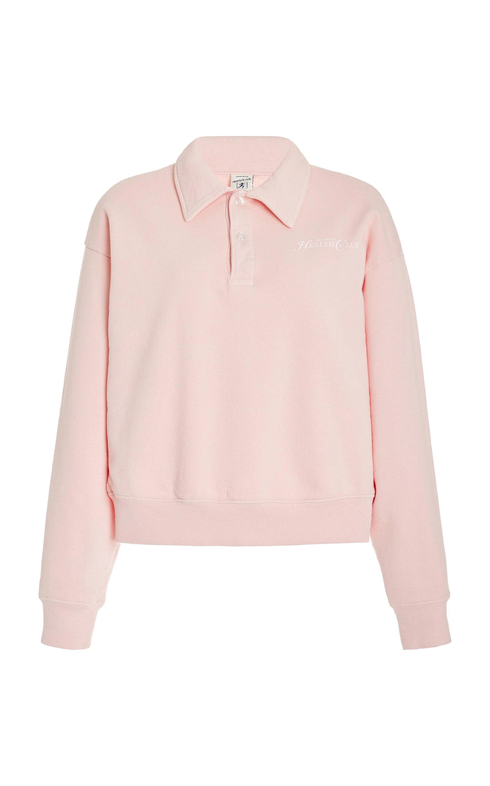 Sporty & Rich Rizzoli Cropped Cotton Polo Sweatshirt in Pink