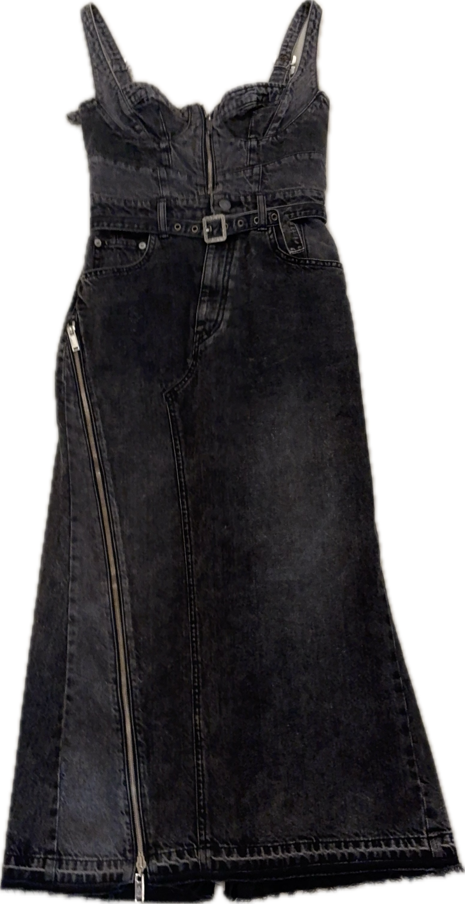 CHRISTIAN DADA ZIP DETAIL BUSTIER DENIM DRESS