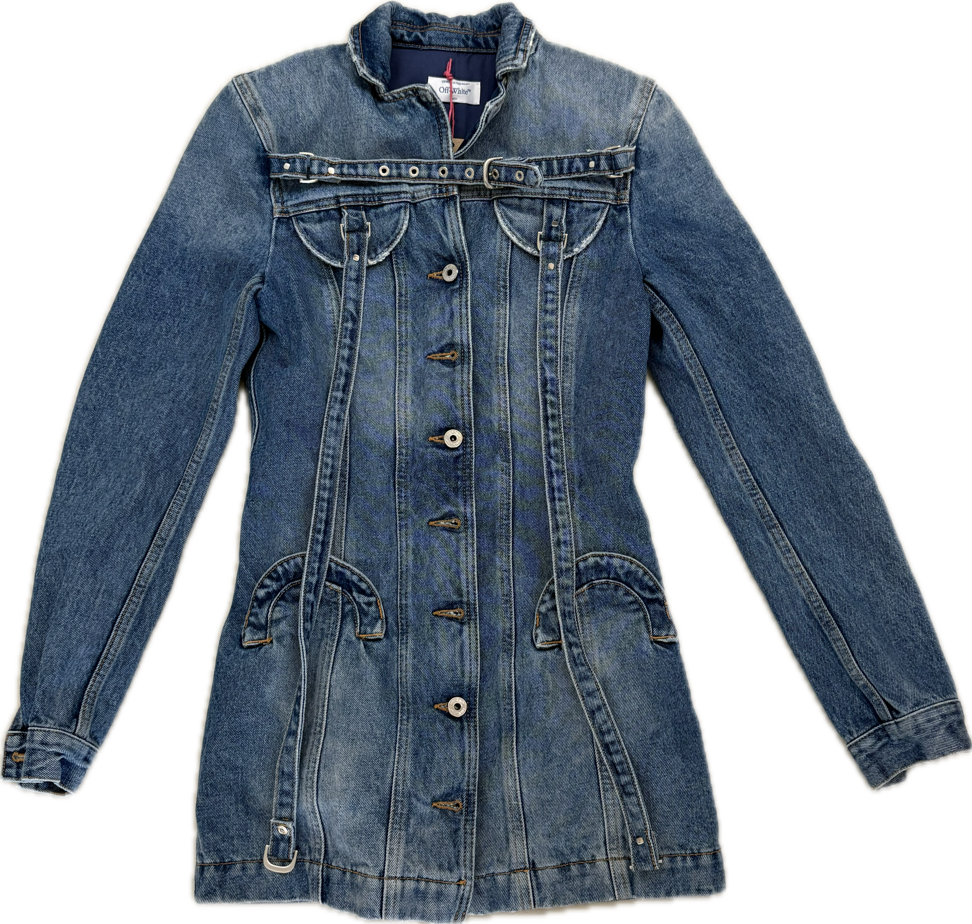 OFF WHITE DENIM CARGO MINI DRESS