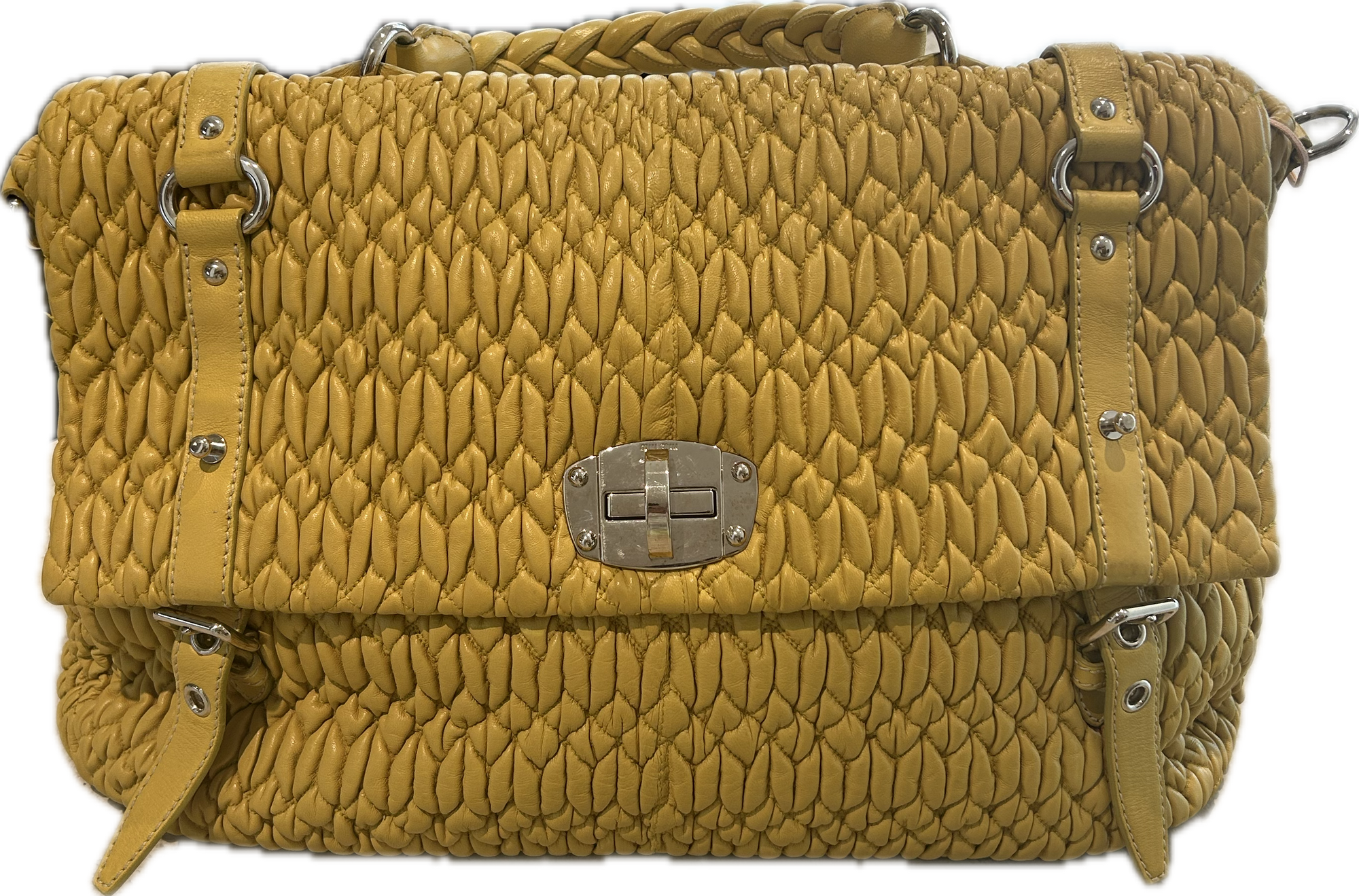 MIU MIU MATELASSÉ MESSENGER BAG IN YELLOW