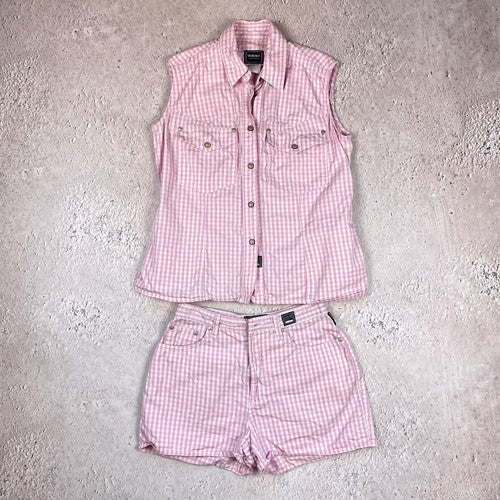 Versace Jeans 80s Vintage Women Pink Suit Set Vest And Shorts