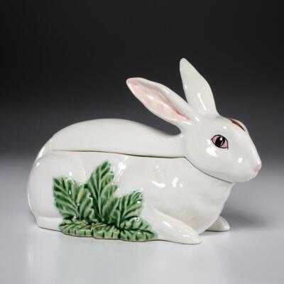 Bordallo Mjorlica Bunny Spring Rabbit Tureen 12" Vintage Ceramic