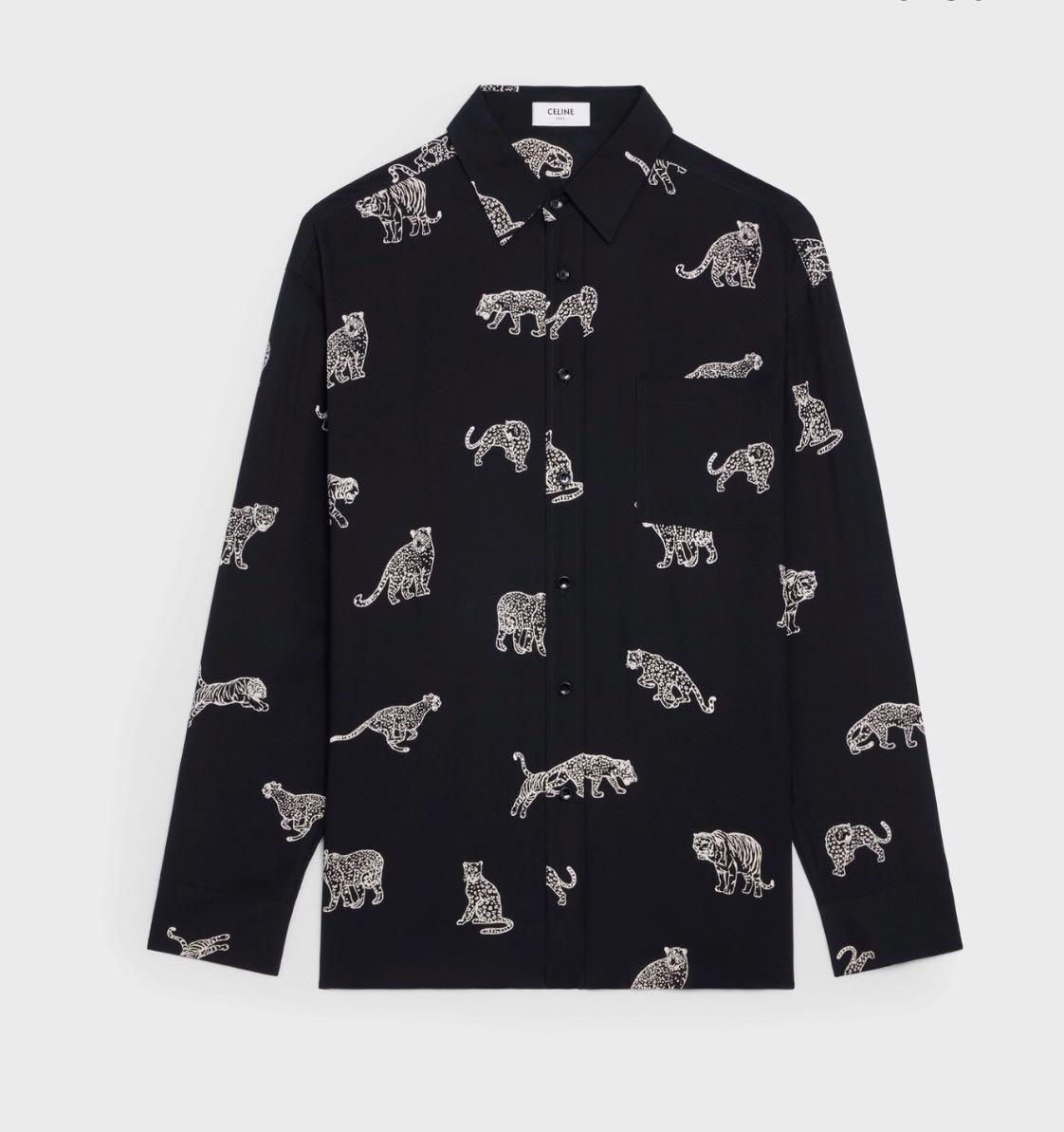 Celine Leopard & Tiger Print Button-Up Shirt