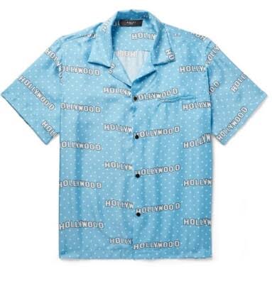 Amiri Hollywood Dotted Silk SS Button-up Shirt in Light Blue*