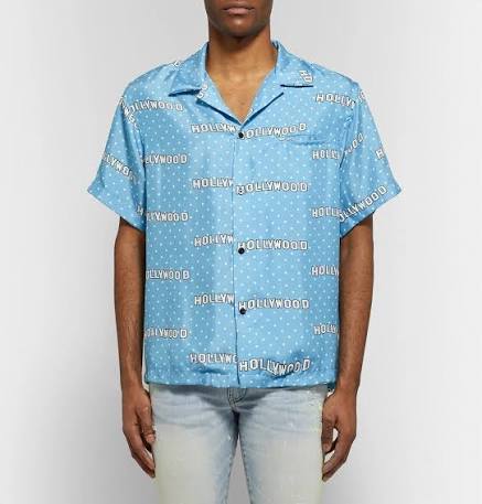 Amiri Hollywood Dotted Silk SS Button-up Shirt in Light Blue*