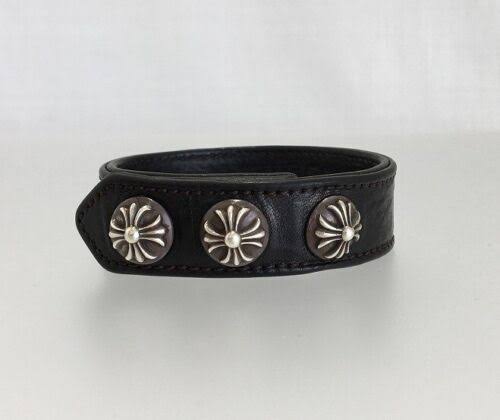 Chrome Hearts 3-Button Cross Snap Leather Bracelet*