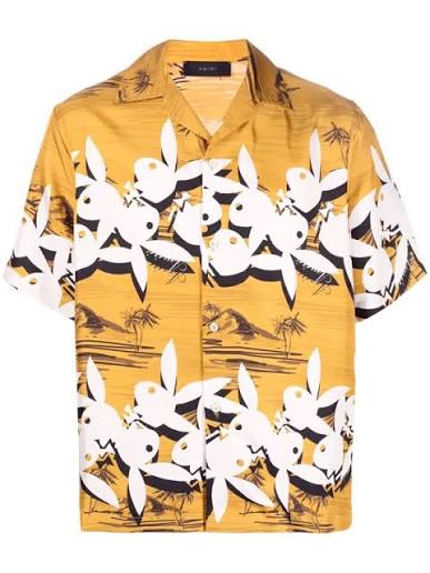 Amiri Playboy Hawaiian Gold Silk Shirt