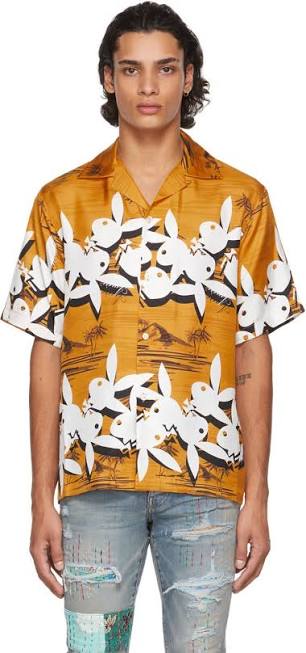 Amiri Playboy Hawaiian Gold Silk Shirt